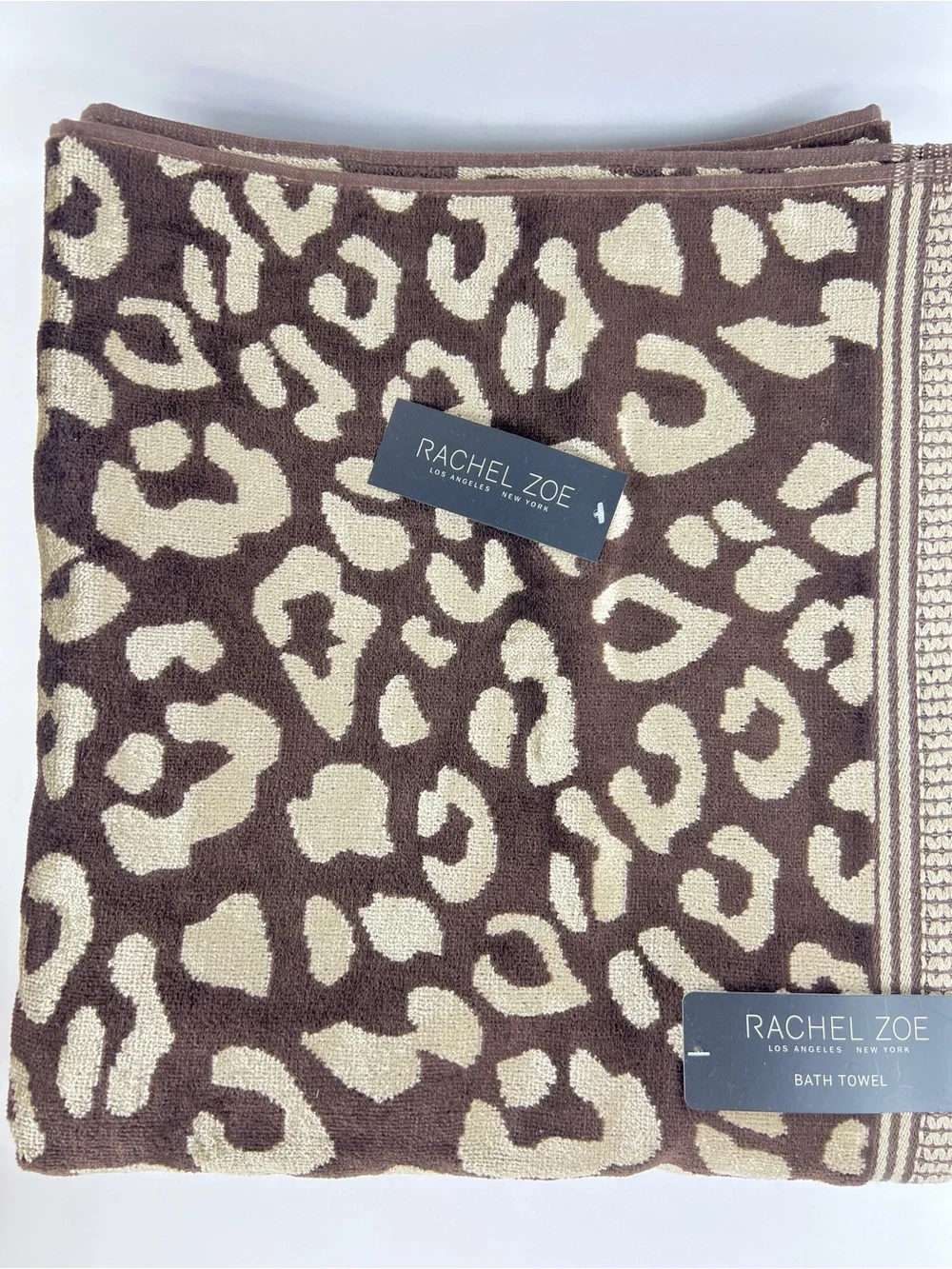 Rachel Zoe Bath Towel Set Leopard Animal Print Brown Tan Velour Cotton 6 Pc NEW